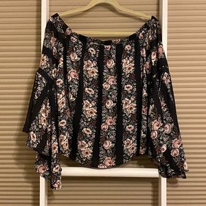 Vestique Off Shoulder Floral Lace Blouse Navy Size Large